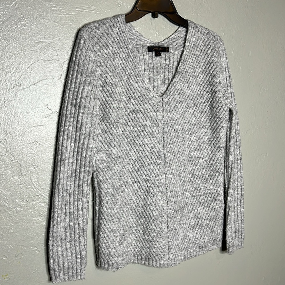 Love Tree Gray Ribbed V-Neck Sweater - Picture 2 of 5